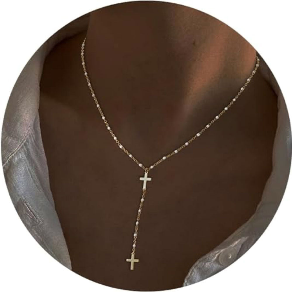 Fashion Cross Necklace Exquisite Y-shaped Bead Necklace