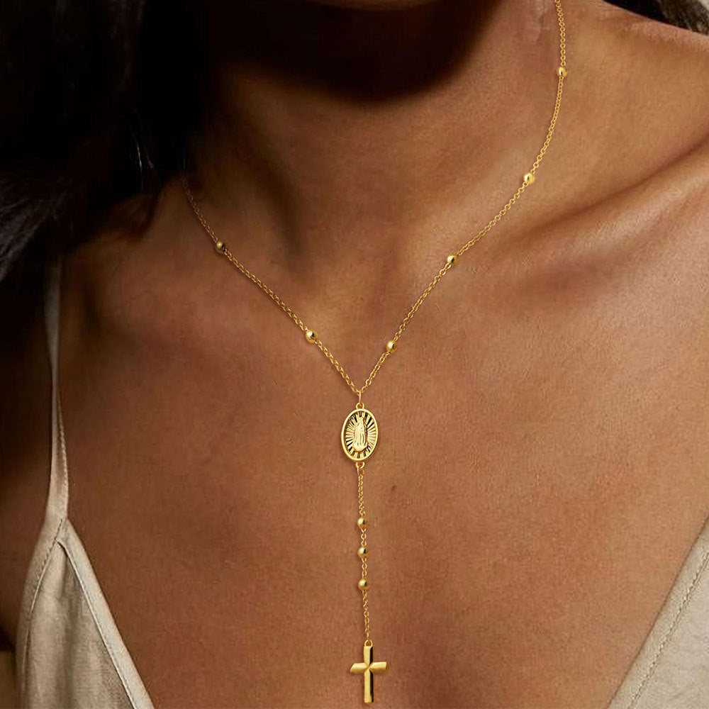 Fashion Cross Necklace Exquisite Y-shaped Bead Necklace