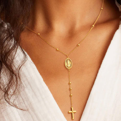 Fashion Cross Necklace Exquisite Y-shaped Bead Necklace